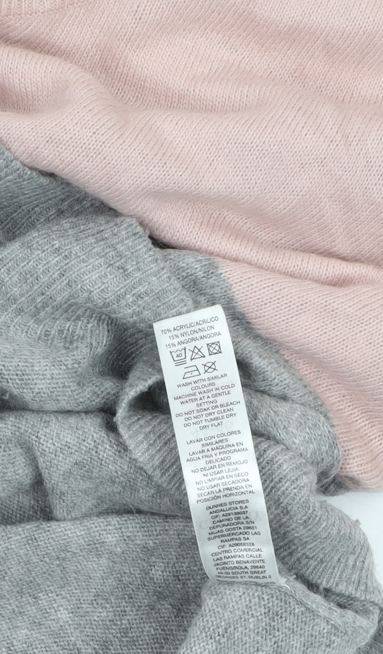 Gallery Women's Grey & Pink Roll Neck Long Sleeve Pullover Jumper Size L