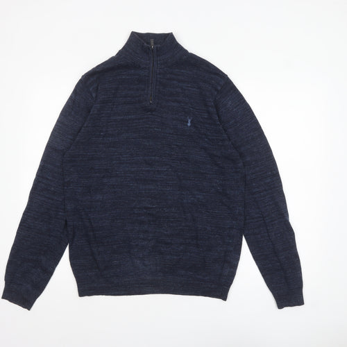 Next Men's Blue Half Zip High Neck Cotton Jumper Size M