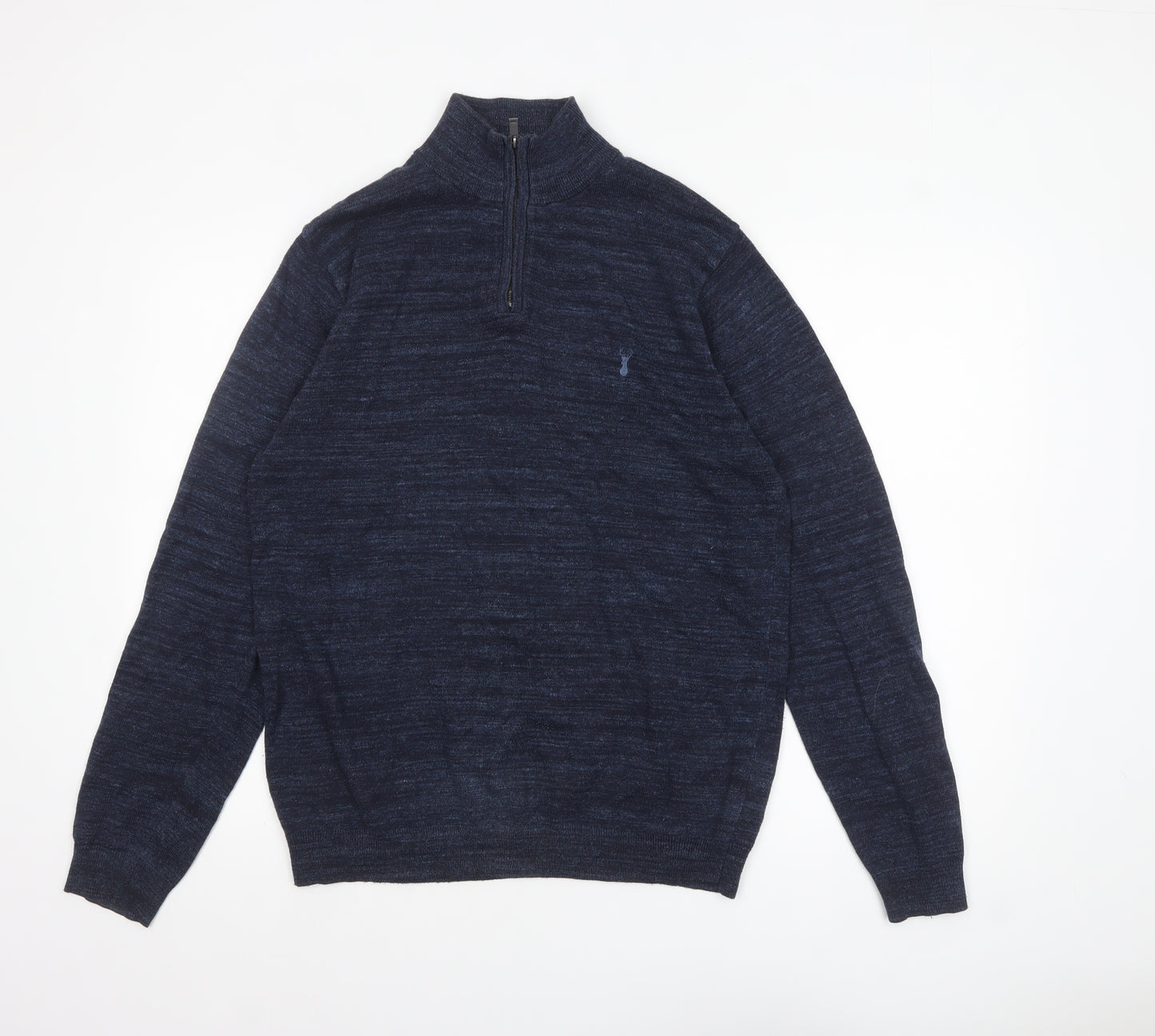 Next Men's Blue Half Zip High Neck Cotton Jumper Size M