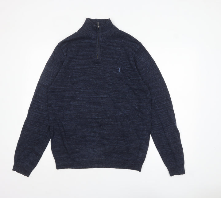 Next Men's Blue Half Zip High Neck Cotton Jumper Size M