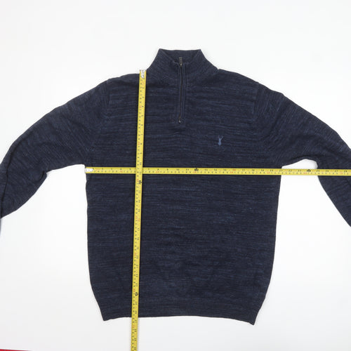 Next Men's Blue Half Zip High Neck Cotton Jumper Size M
