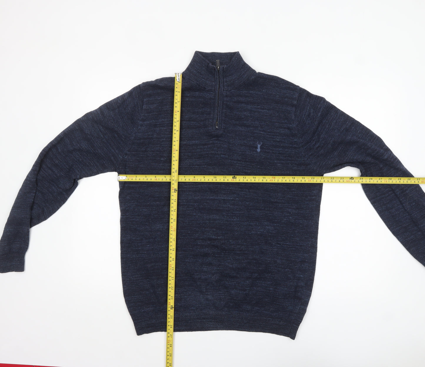 Next Men's Blue Half Zip High Neck Cotton Jumper Size M
