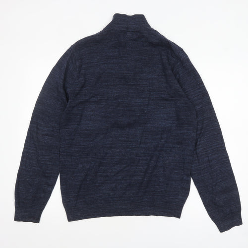 Next Men's Blue Half Zip High Neck Cotton Jumper Size M