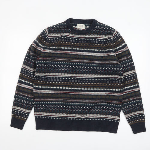 George Men's Blue Fair Isle Crew Neck Knit Jumper Medium
