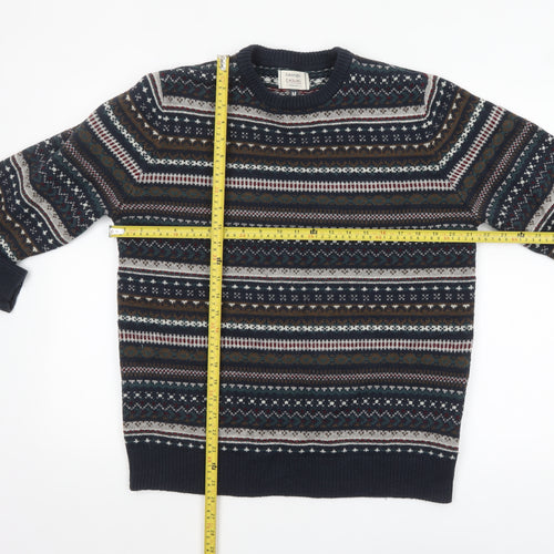 George Men's Blue Fair Isle Crew Neck Knit Jumper Medium