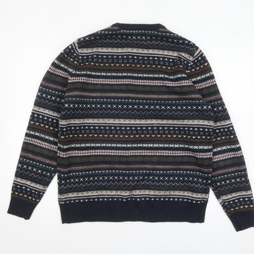 George Men's Blue Fair Isle Crew Neck Knit Jumper Medium
