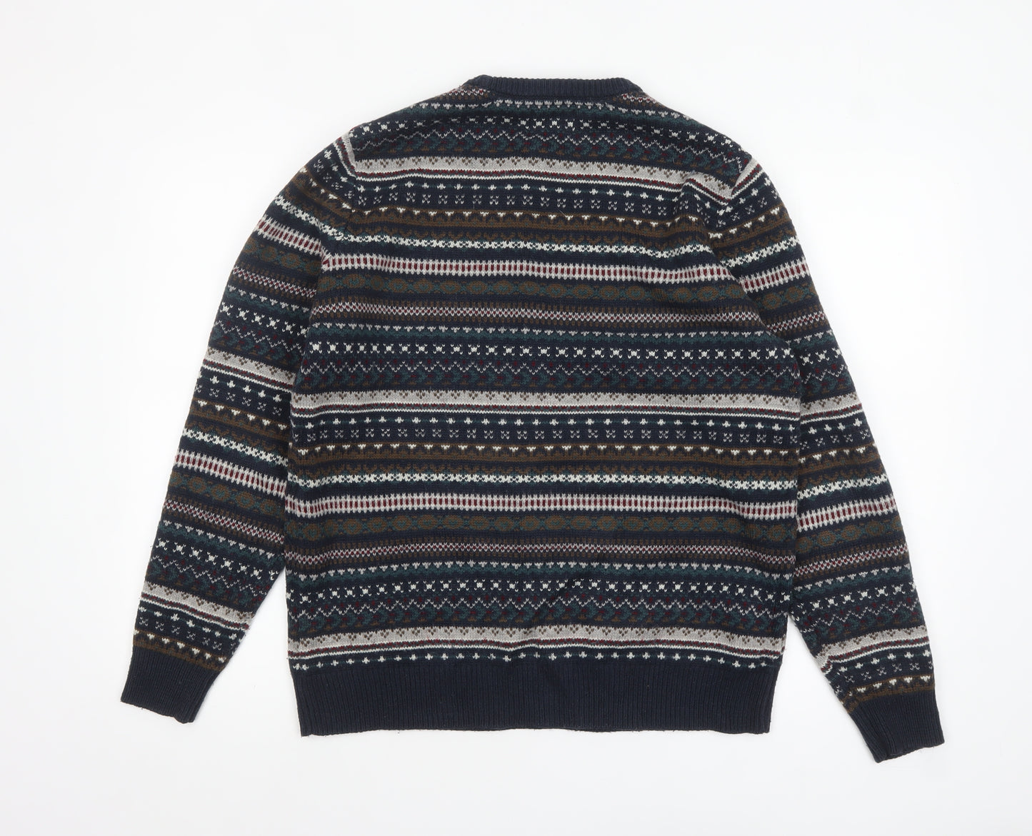 George Men's Blue Fair Isle Crew Neck Knit Jumper Medium