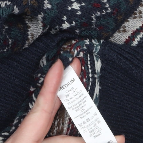George Men's Blue Fair Isle Crew Neck Knit Jumper Medium