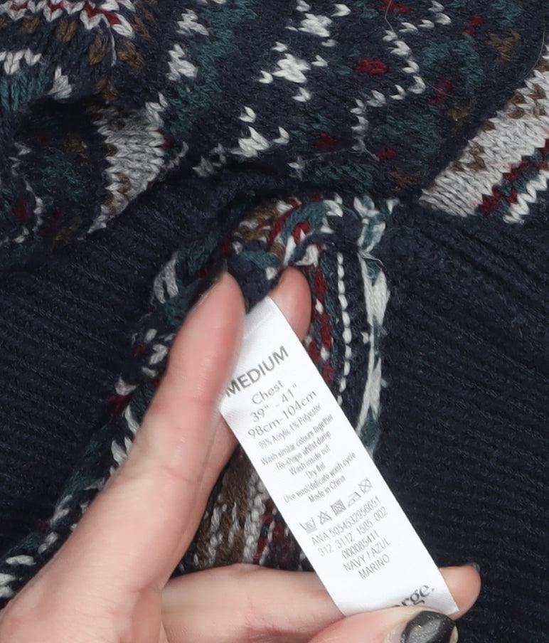 George Men's Blue Fair Isle Crew Neck Knit Jumper Medium