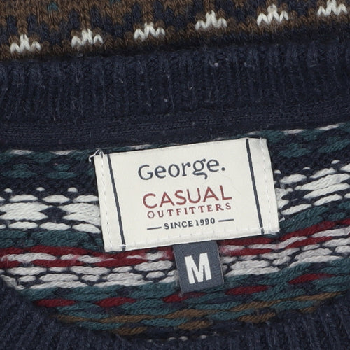 George Men's Blue Fair Isle Crew Neck Knit Jumper Medium