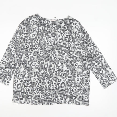 Tu Womens Grey Animal Print Tunic Blouse Size 14 3/4 Sleeve