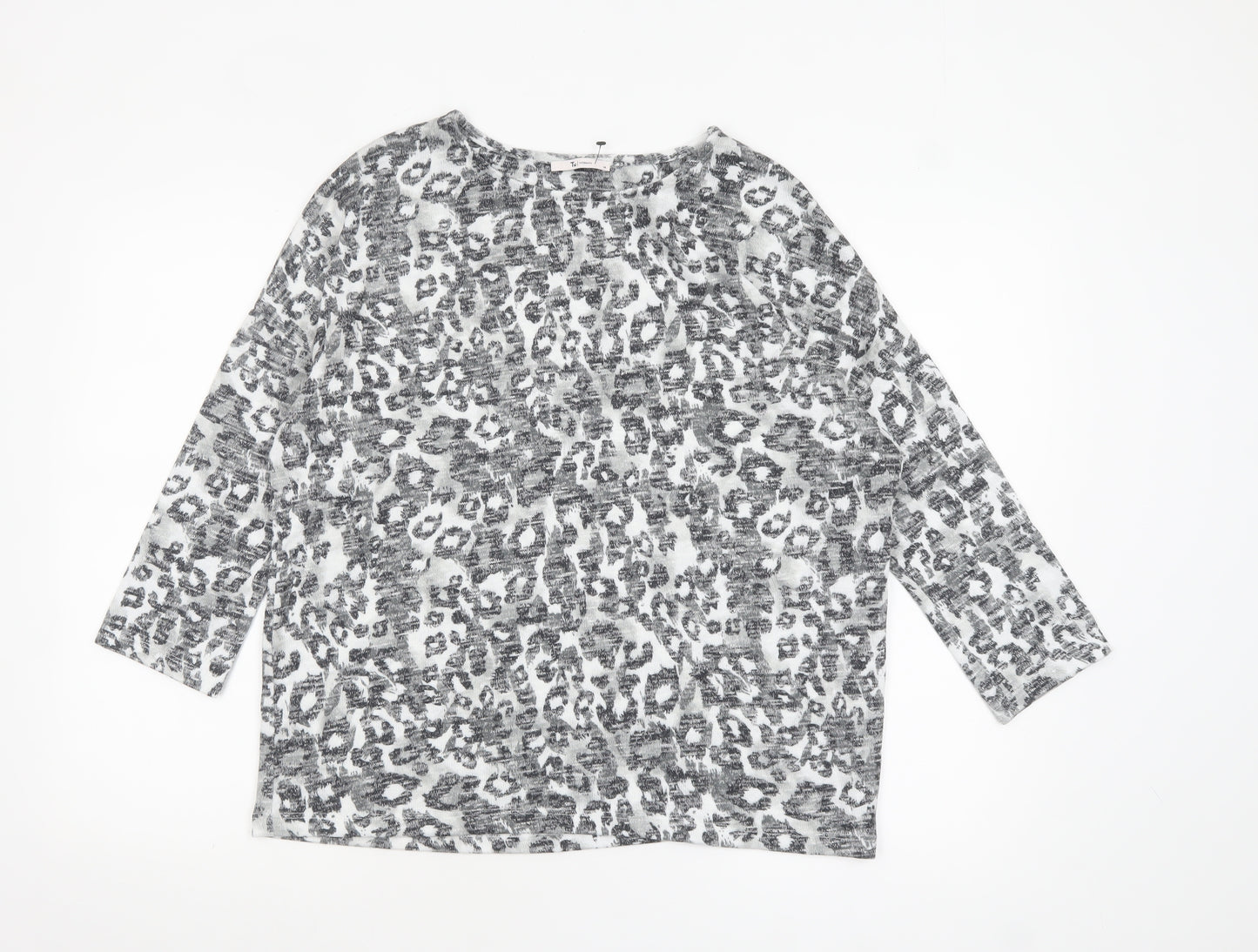 Tu Womens Grey Animal Print Tunic Blouse Size 14 3/4 Sleeve