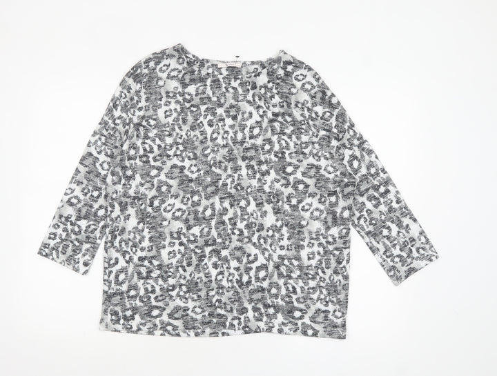 Tu Womens Grey Animal Print Tunic Blouse Size 14 3/4 Sleeve
