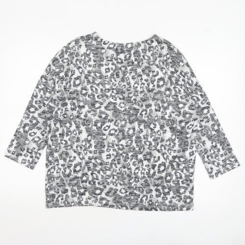 Tu Womens Grey Animal Print Tunic Blouse Size 14 3/4 Sleeve