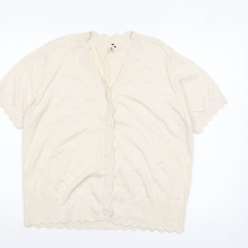 Grecerelle Women Beige V-Neck Short Sleeve Cardigan XL