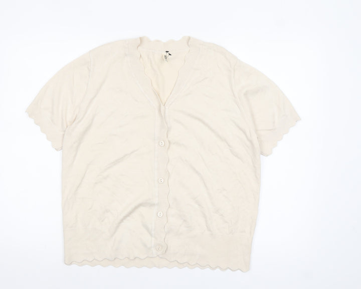Grecerelle Women Beige V-Neck Short Sleeve Cardigan XL