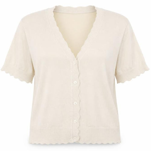 Grecerelle Women Beige V-Neck Short Sleeve Cardigan XL