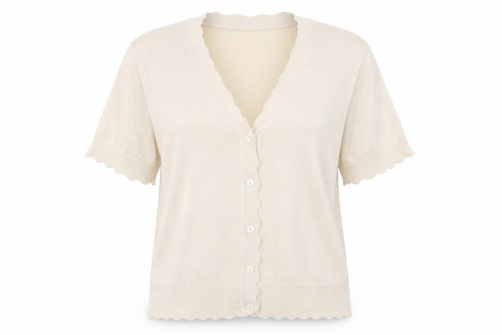 Grecerelle Women Beige V-Neck Short Sleeve Cardigan XL