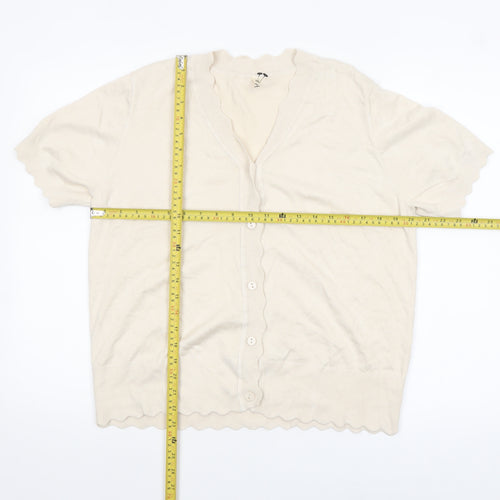 Grecerelle Women Beige V-Neck Short Sleeve Cardigan XL