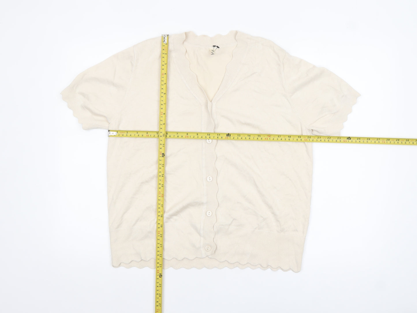 Grecerelle Women Beige V-Neck Short Sleeve Cardigan XL
