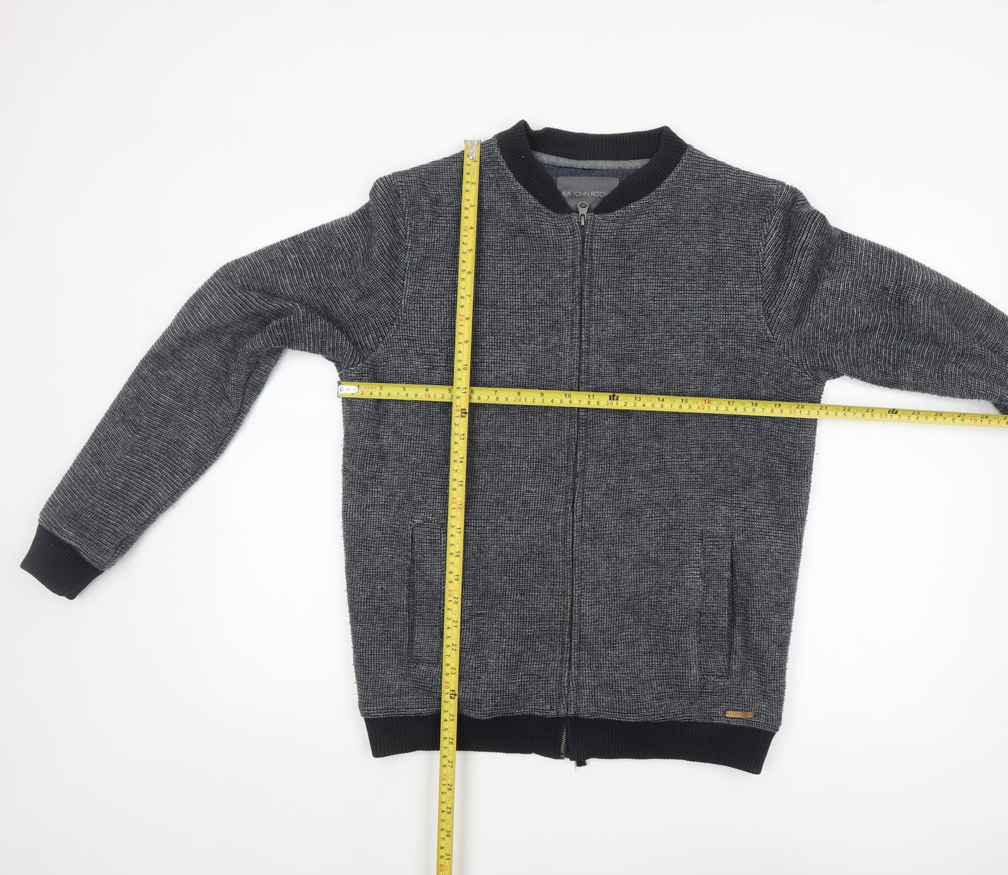 RJR John Rocha Men's Grey Bomber Jacket Size M Full Zip Knit Casual