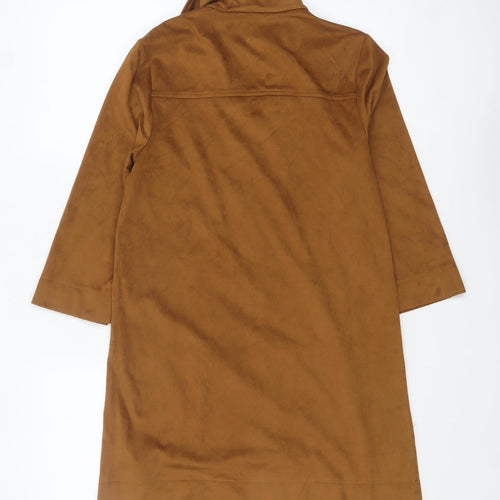 Forever 21 Women Brown Suede Shift Dress Size S Collared 3/4 Sleeve