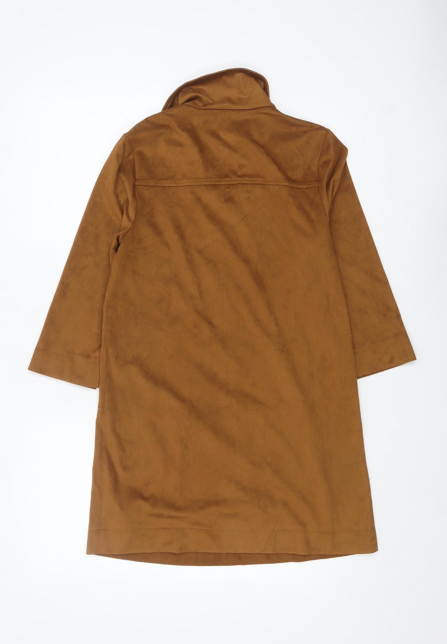 Forever 21 Women Brown Suede Shift Dress Size S Collared 3/4 Sleeve