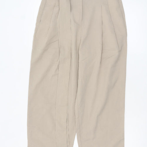 Urban Revivo Women's Beige Paperbag High Waist Tapered Trousers Size 8