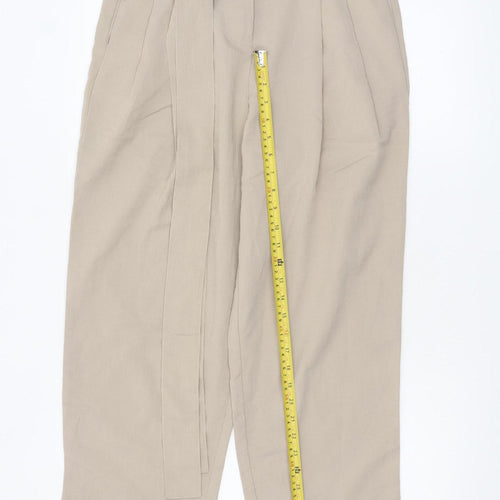 Urban Revivo Women's Beige Paperbag High Waist Tapered Trousers Size 8