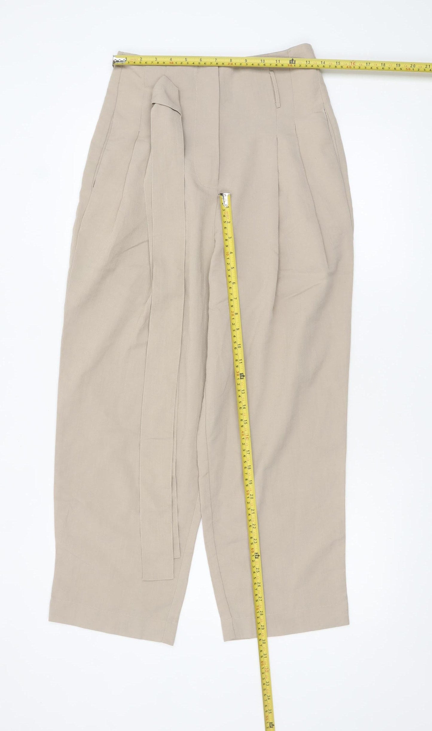 Urban Revivo Women's Beige Paperbag High Waist Tapered Trousers Size 8