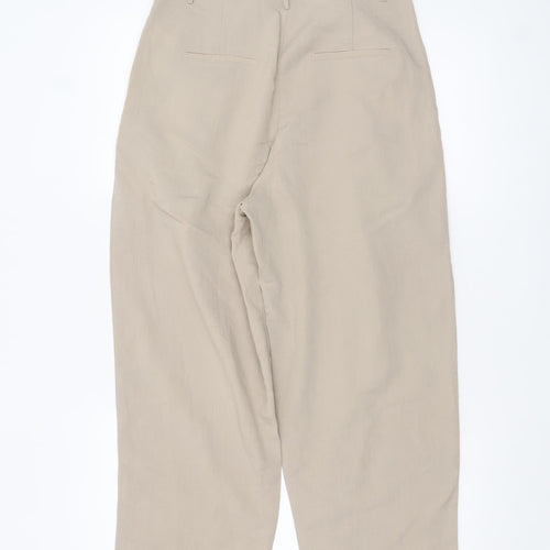 Urban Revivo Women's Beige Paperbag High Waist Tapered Trousers Size 8