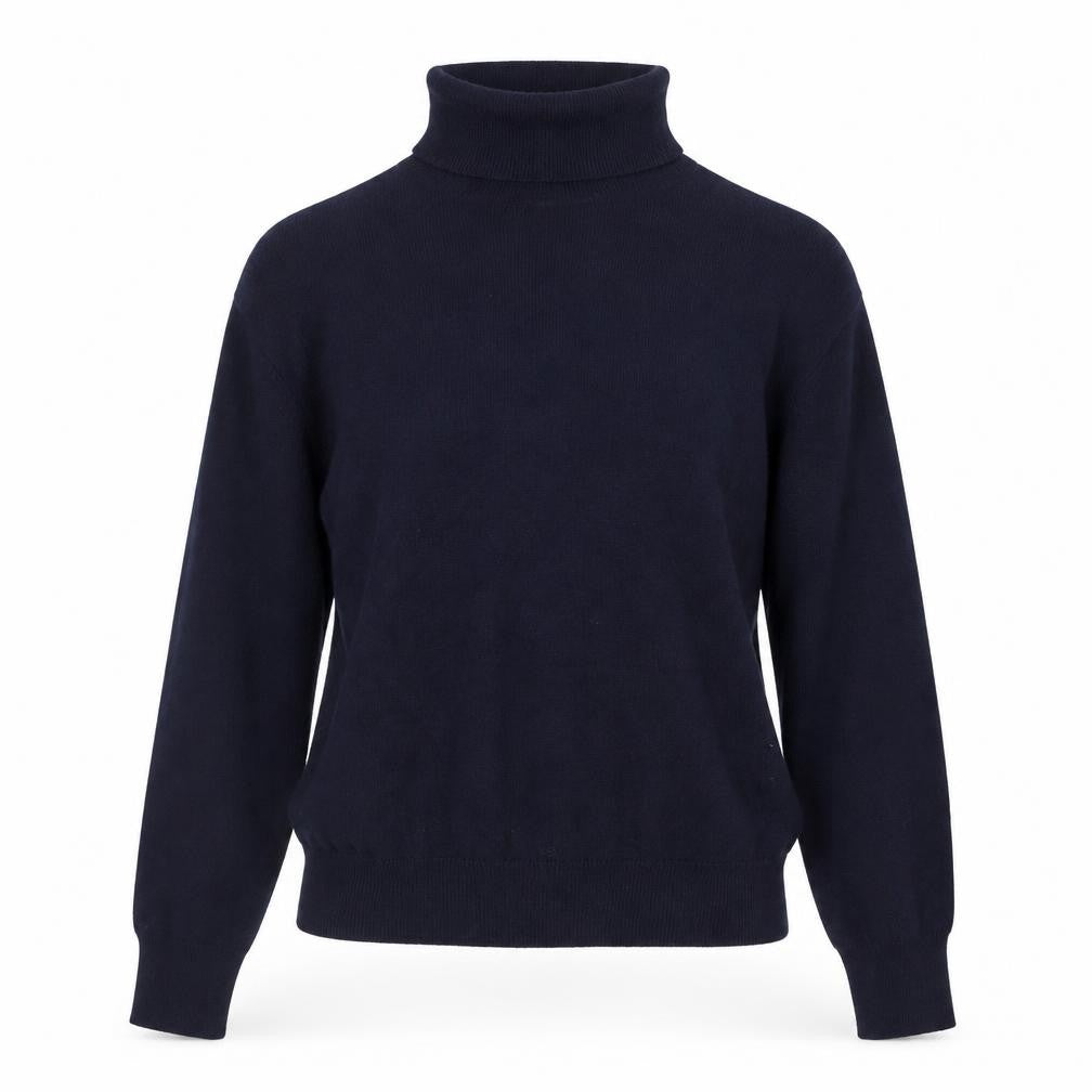 Front view of H&M Women's Blue Roll Neck Long Sleeve Knit Jumper, size S