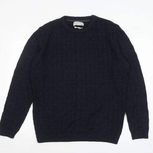 Jack & Jones Men's Blue Cotton Cable Knit Jumper Size L
