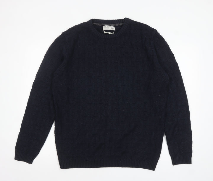 Jack & Jones Men's Blue Cotton Cable Knit Jumper Size L