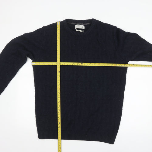 Jack & Jones Men's Blue Cotton Cable Knit Jumper Size L