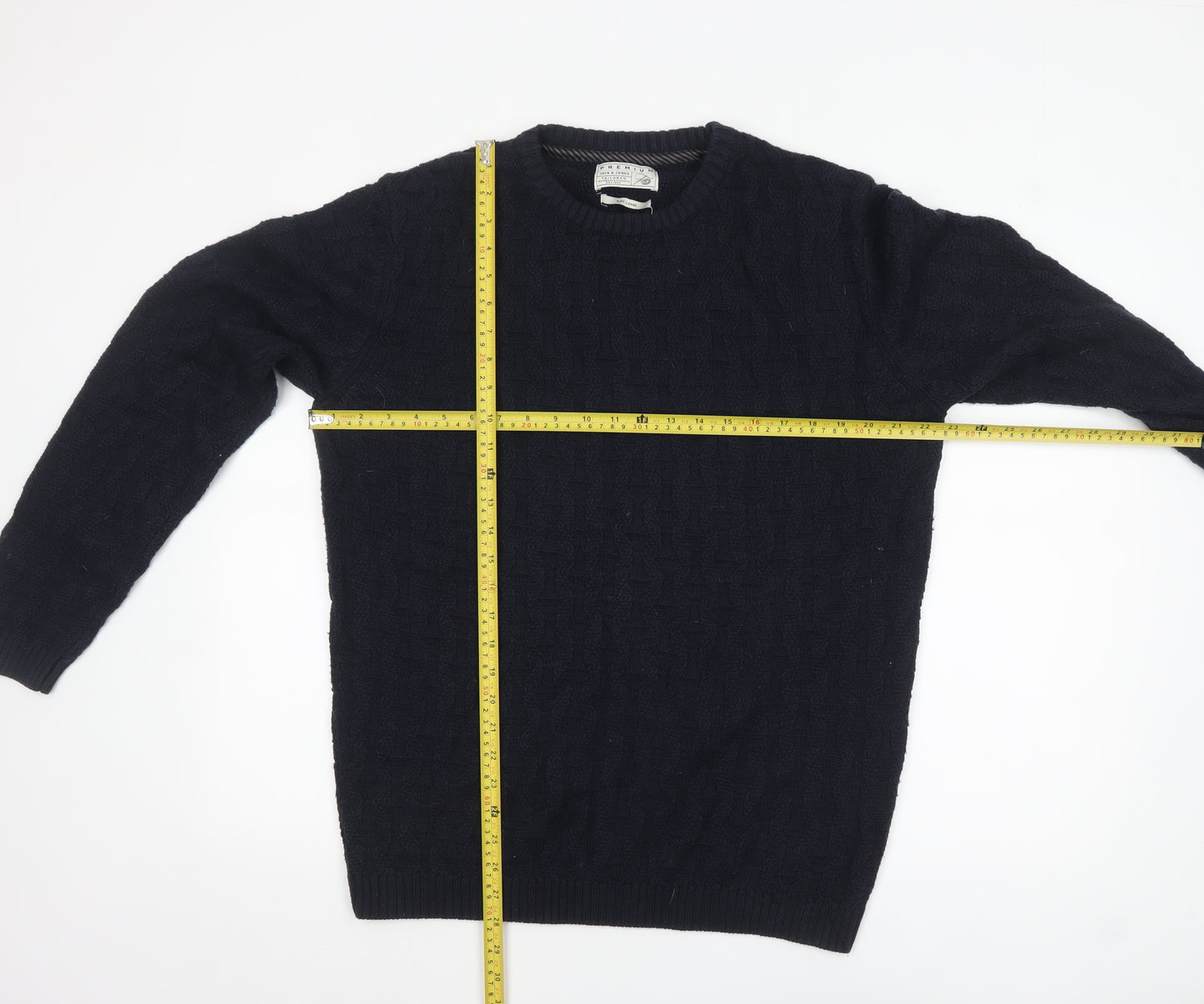 Jack & Jones Men's Blue Cotton Cable Knit Jumper Size L