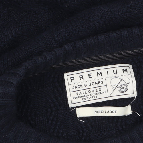 Jack & Jones Men's Blue Cotton Cable Knit Jumper Size L