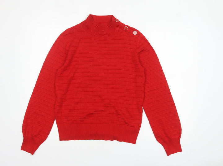 Next Women’s Red Mock Neck Button Pullover Jumper Size 10
