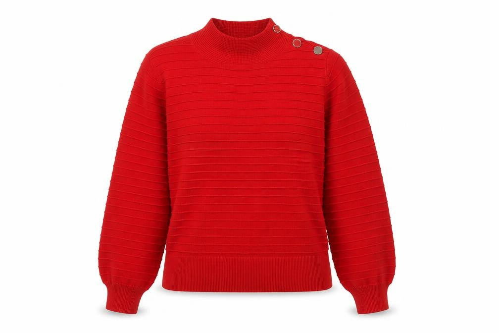 Front view of Next Women’s Red Mock Neck Button jumper, size UK 10