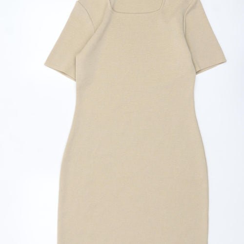 Marks and Spencer Women Beige Wool Blend Bodycon Dress Size 12