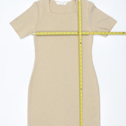Marks and Spencer Women Beige Wool Blend Bodycon Dress Size 12