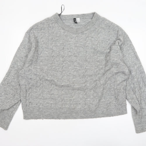 H&M Divided Women’s Grey Cable-Knit Crew Neck Jumper Size 14