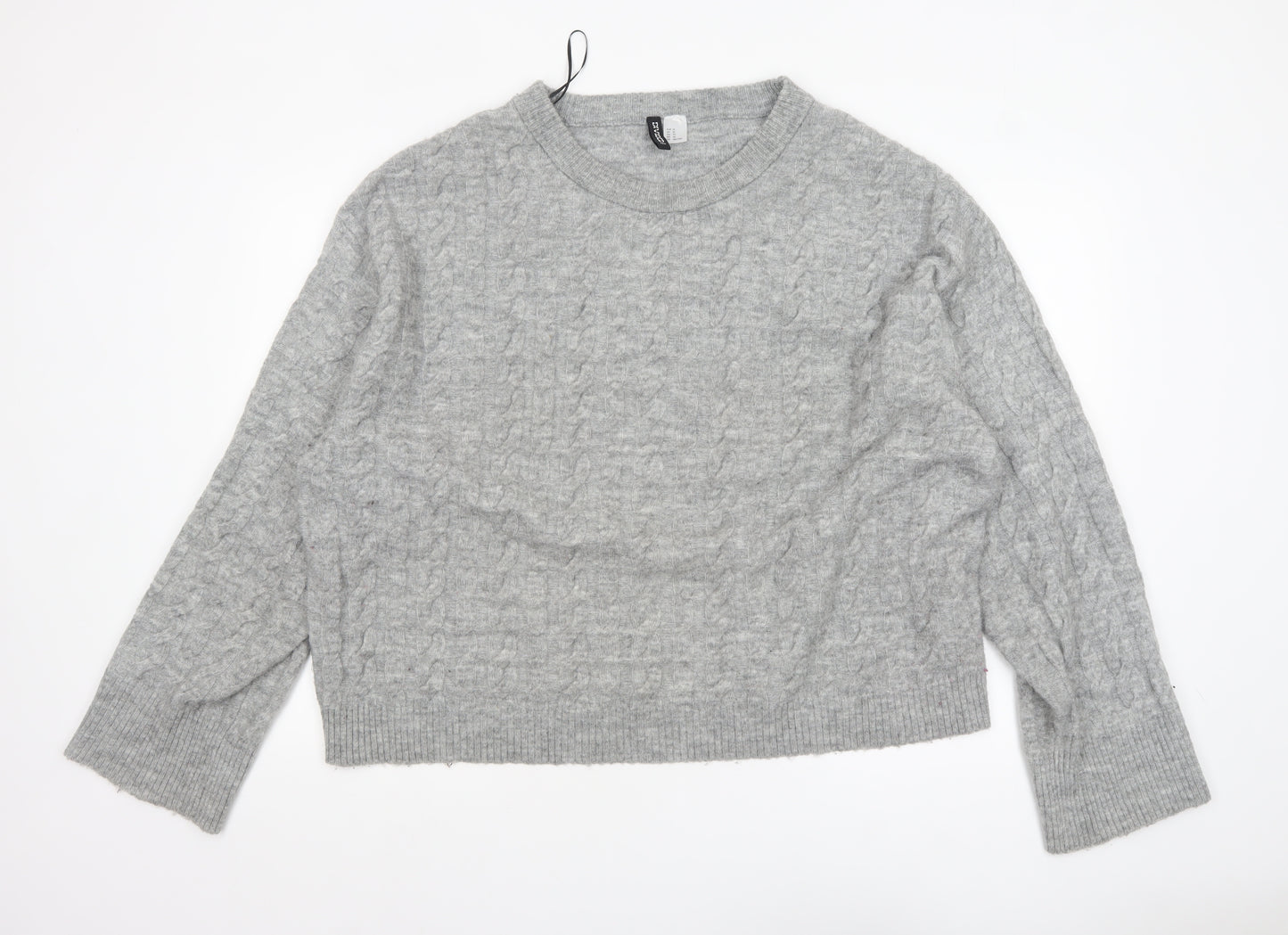 H&M Divided Women’s Grey Cable-Knit Crew Neck Jumper Size 14