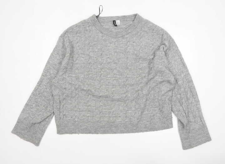 H&M Divided Women’s Grey Cable-Knit Crew Neck Jumper Size 14