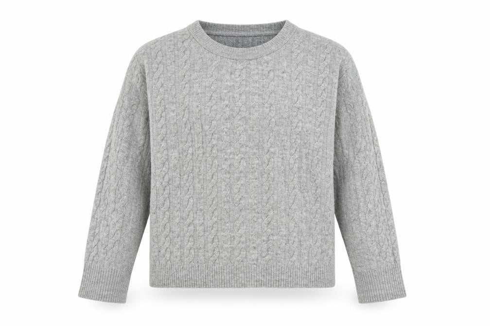 Front view of H&M Divided Women’s Grey Cable-Knit Crew Neck Jumper, size UK 14