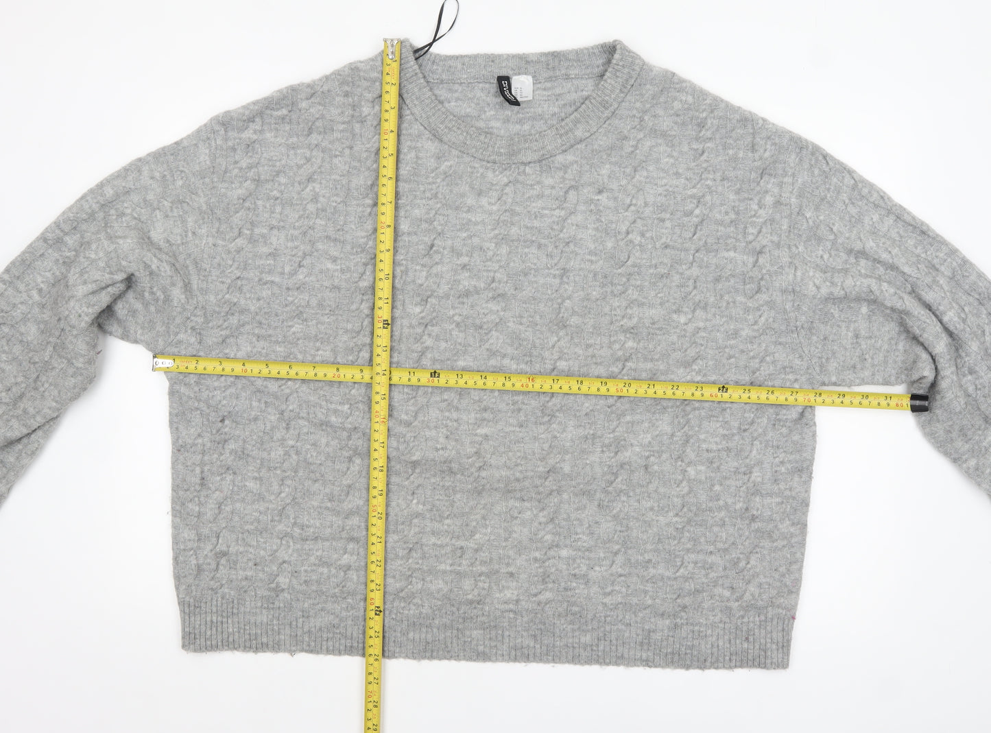 H&M Divided Women’s Grey Cable-Knit Crew Neck Jumper Size 14