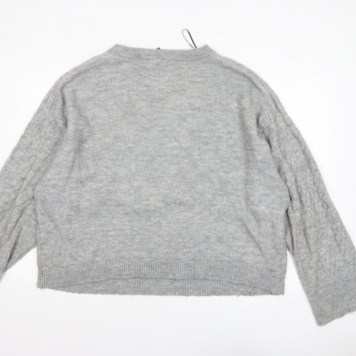 H&M Divided Women’s Grey Cable-Knit Crew Neck Jumper Size 14
