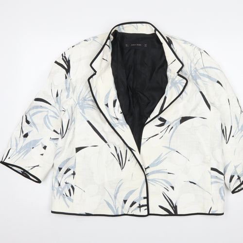 Zara Basic Women’s Ivory Blue Floral Cropped Blazer Size L