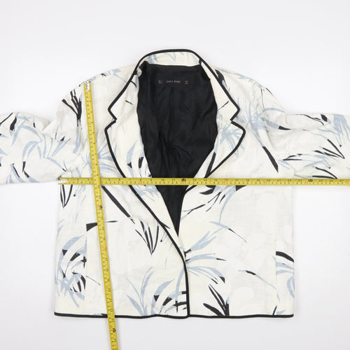 Zara Basic Women’s Ivory Blue Floral Cropped Blazer Size L