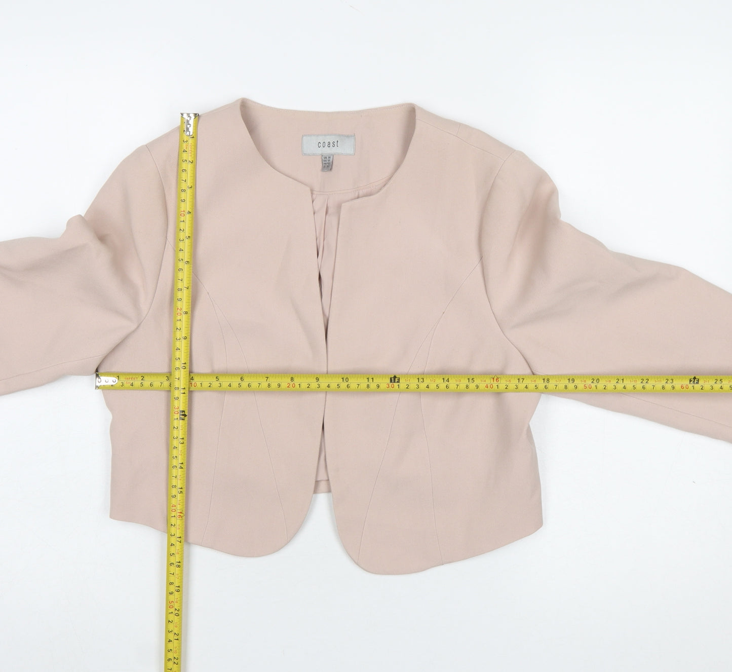 Coast Women’s Beige Cropped Suit Jacket UK 14 Classic Tailored Style
